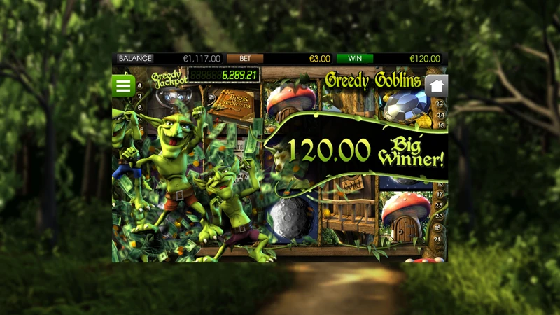 Greedy Goblins slot gameplay — goblin themed 3D reels with big win