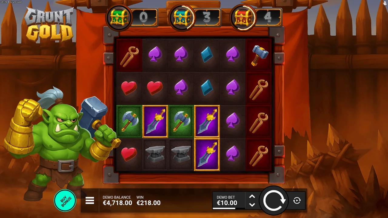 Grunt Gold gameplay showing reels and controls