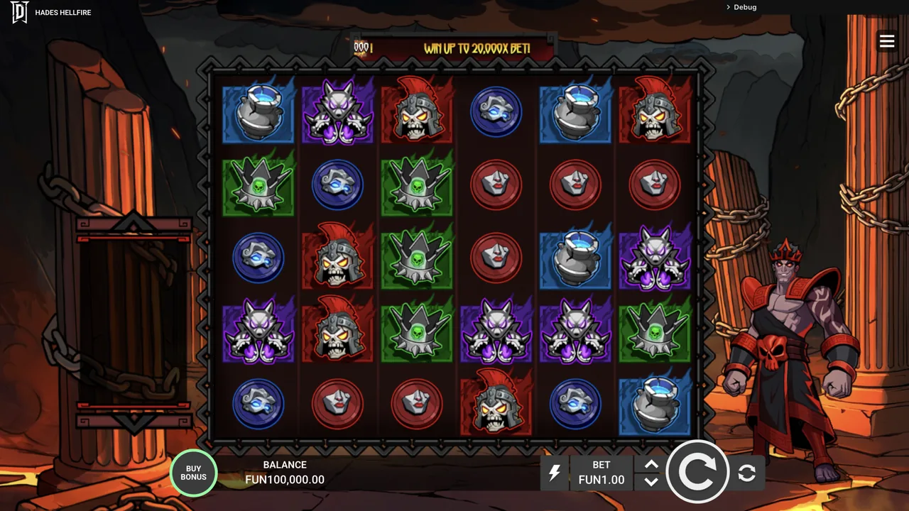 Hades Hellfire gameplay screenshot showing the reels and interface