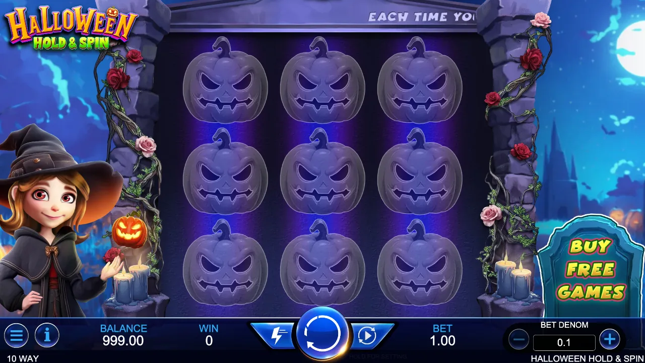 Halloween Hold & Spin loaded gameplay interface with reels and controls visible