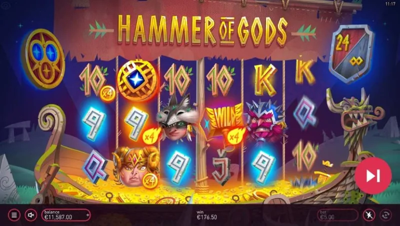 Hammer of Gods slot gameplay — Norse runes and longboat reels