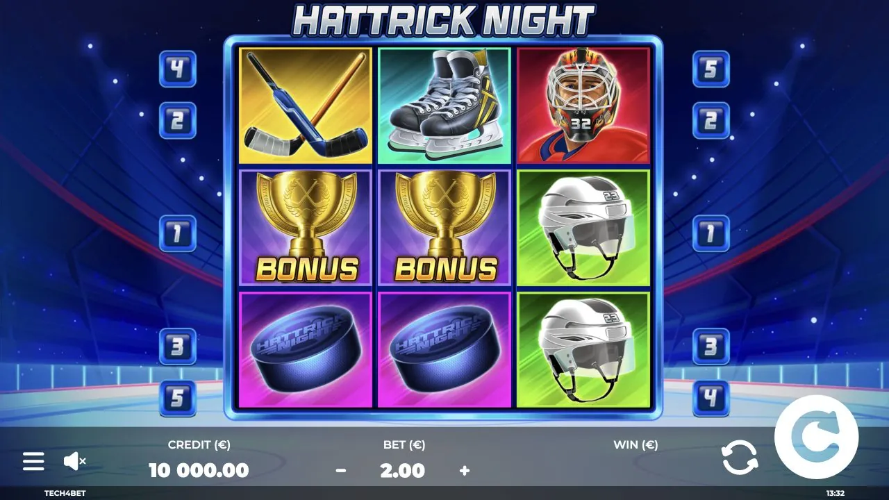Hattrick Night loaded gameplay screen with reels and controls visible