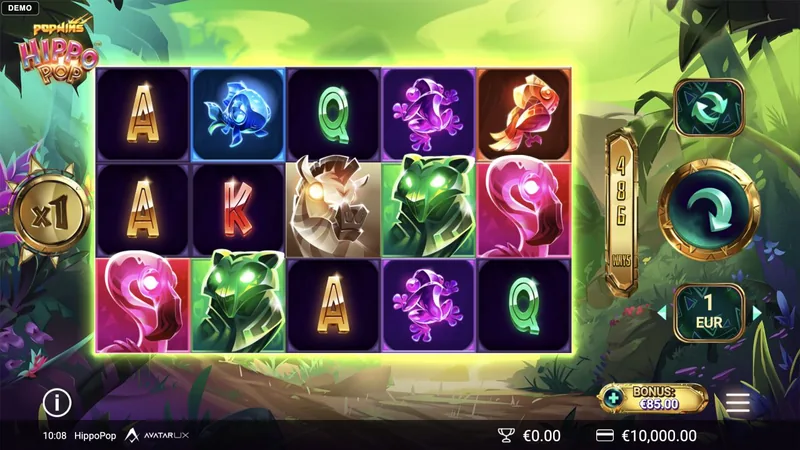 HippoPop gameplay screenshot showing the reels