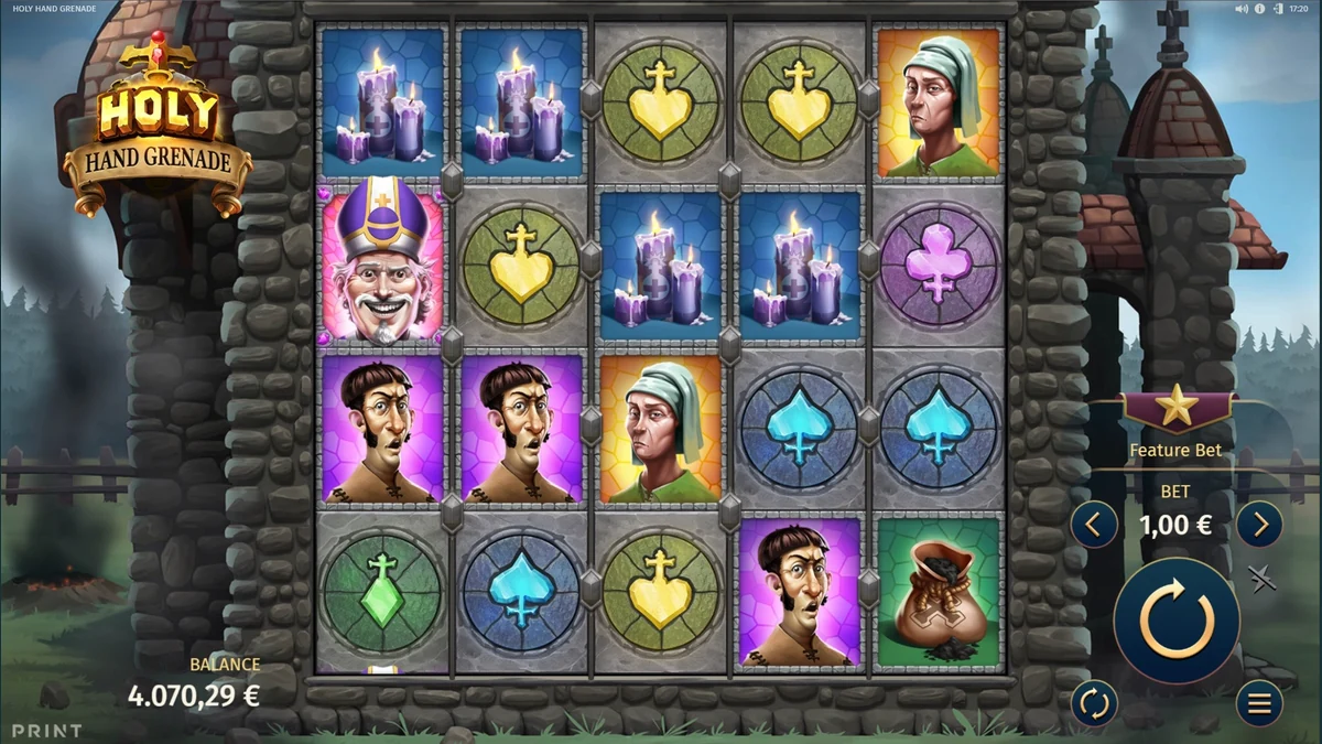Holy Hand Grenade gameplay screenshot showing the reels and game interface