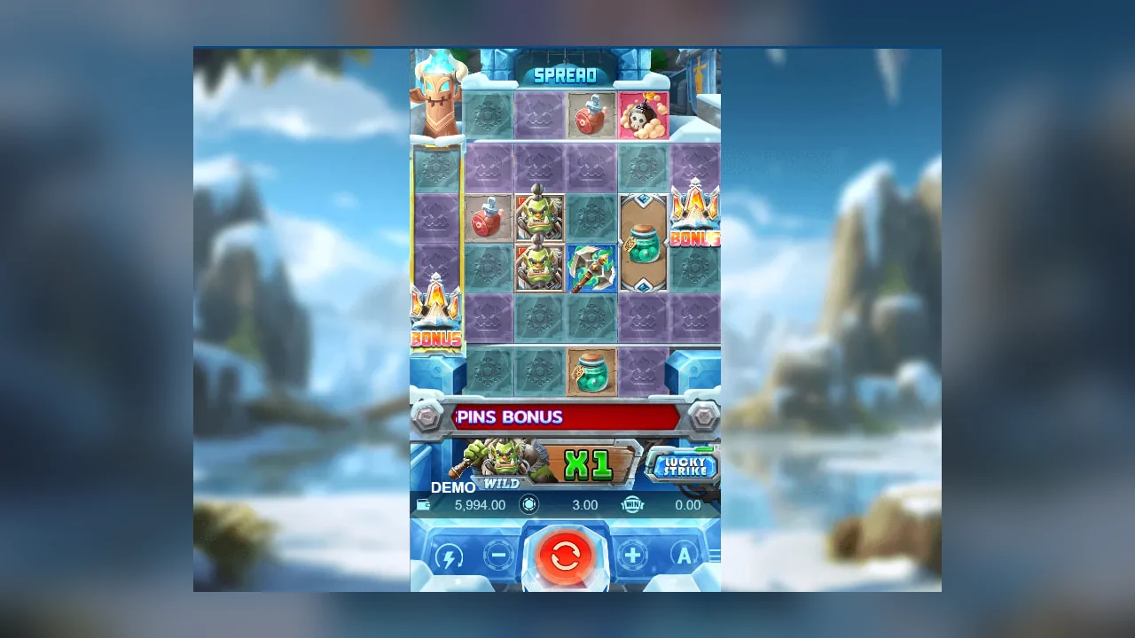 Horde 2 Winter gameplay screen with reels, symbols and controls visible