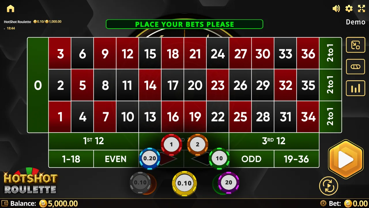 HotShot Roulette loaded gameplay interface with active controls visible