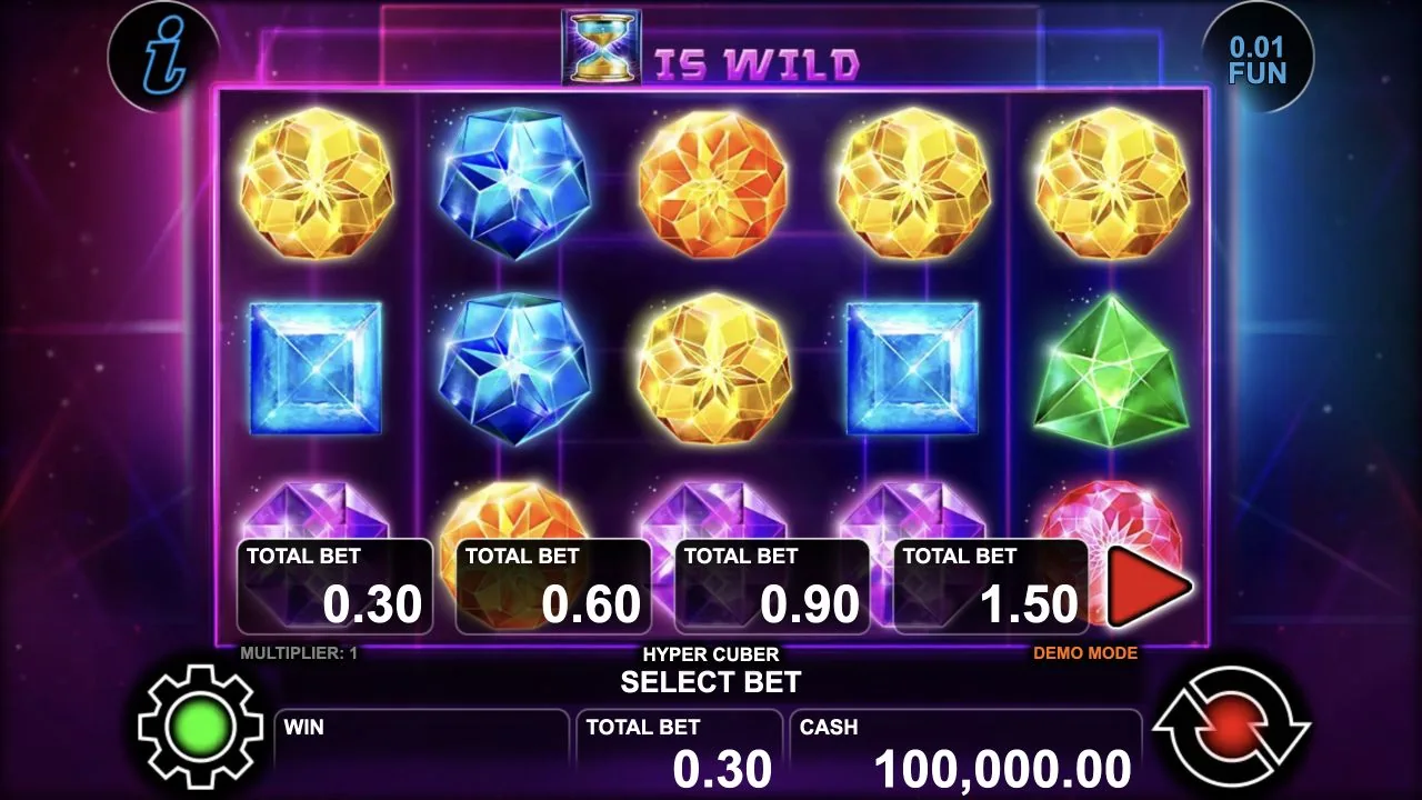 Hyper Cuber gameplay screenshot showing the real reels and playing interface