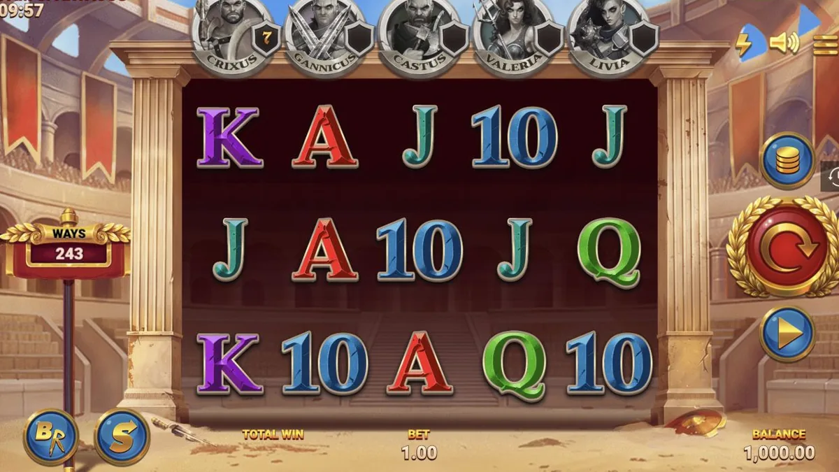 I Am Spartacus gameplay showing the reels, ways counter and controls