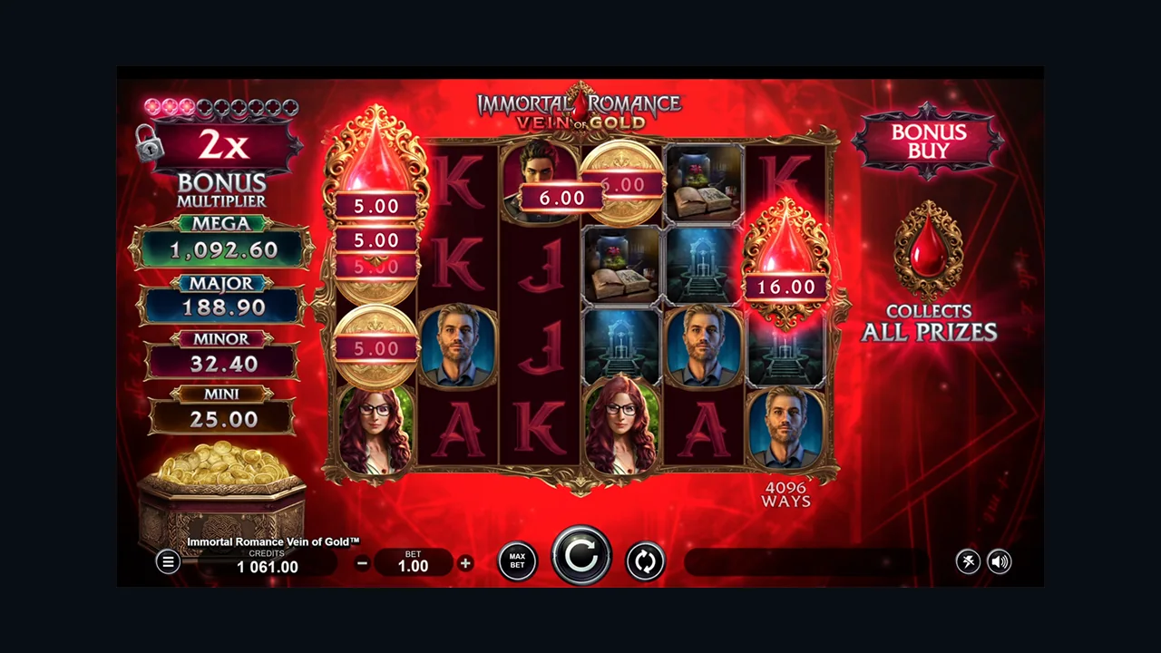 Immortal Romance Vein of Gold gameplay screenshot showing the reels or game interface