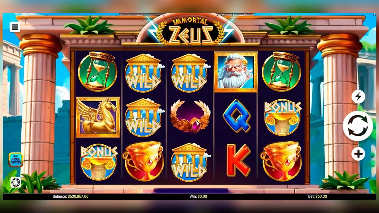 Immortal Zeus loaded game interface with active controls