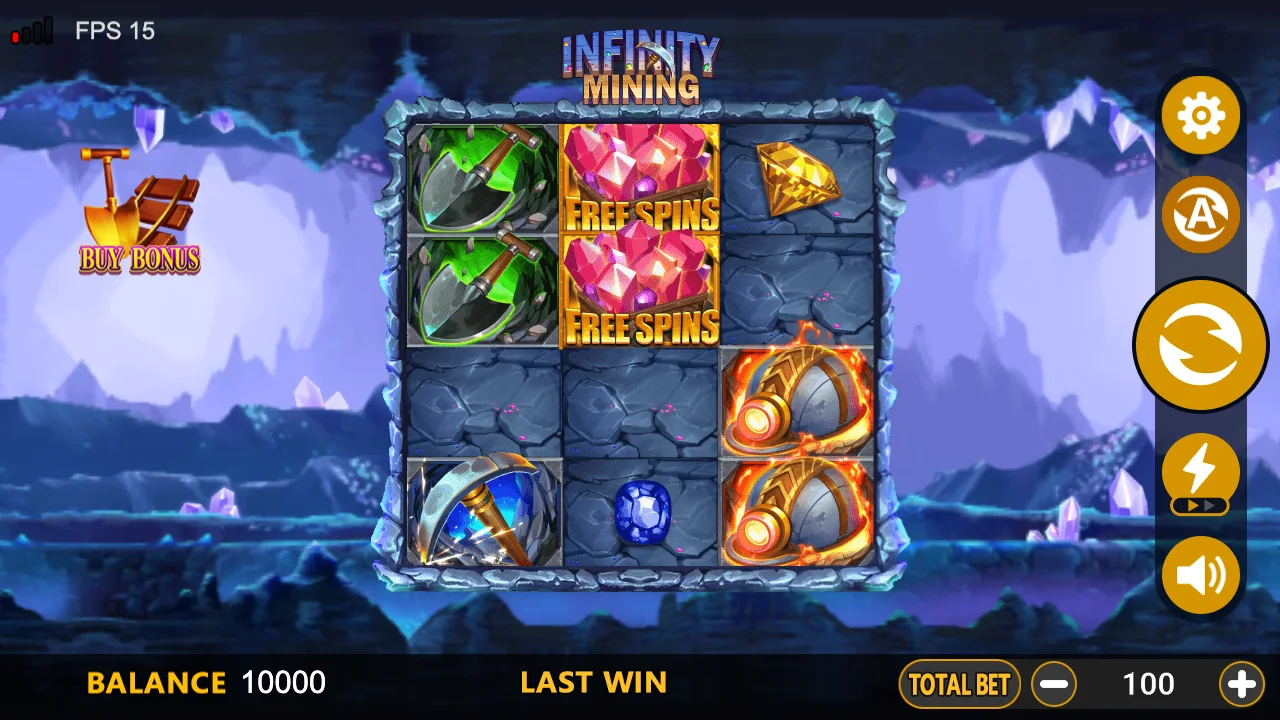 Infinity Mining loaded gameplay interface with active controls visible