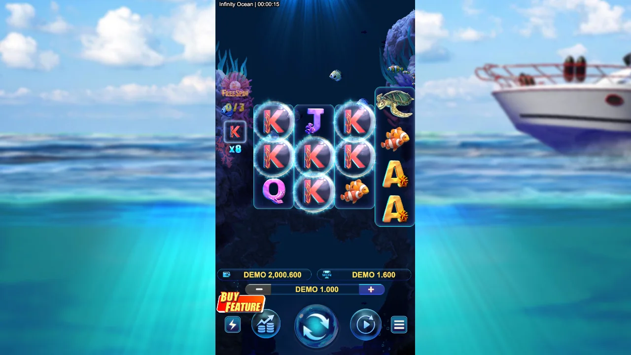 Infinity Ocean loaded gameplay interface with active controls visible