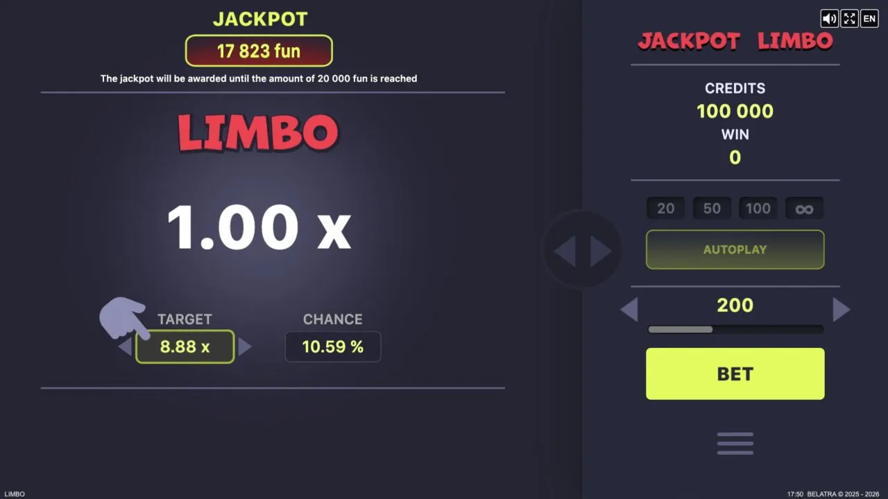 Jackpot Limbo loaded gameplay interface with playing area and controls visible