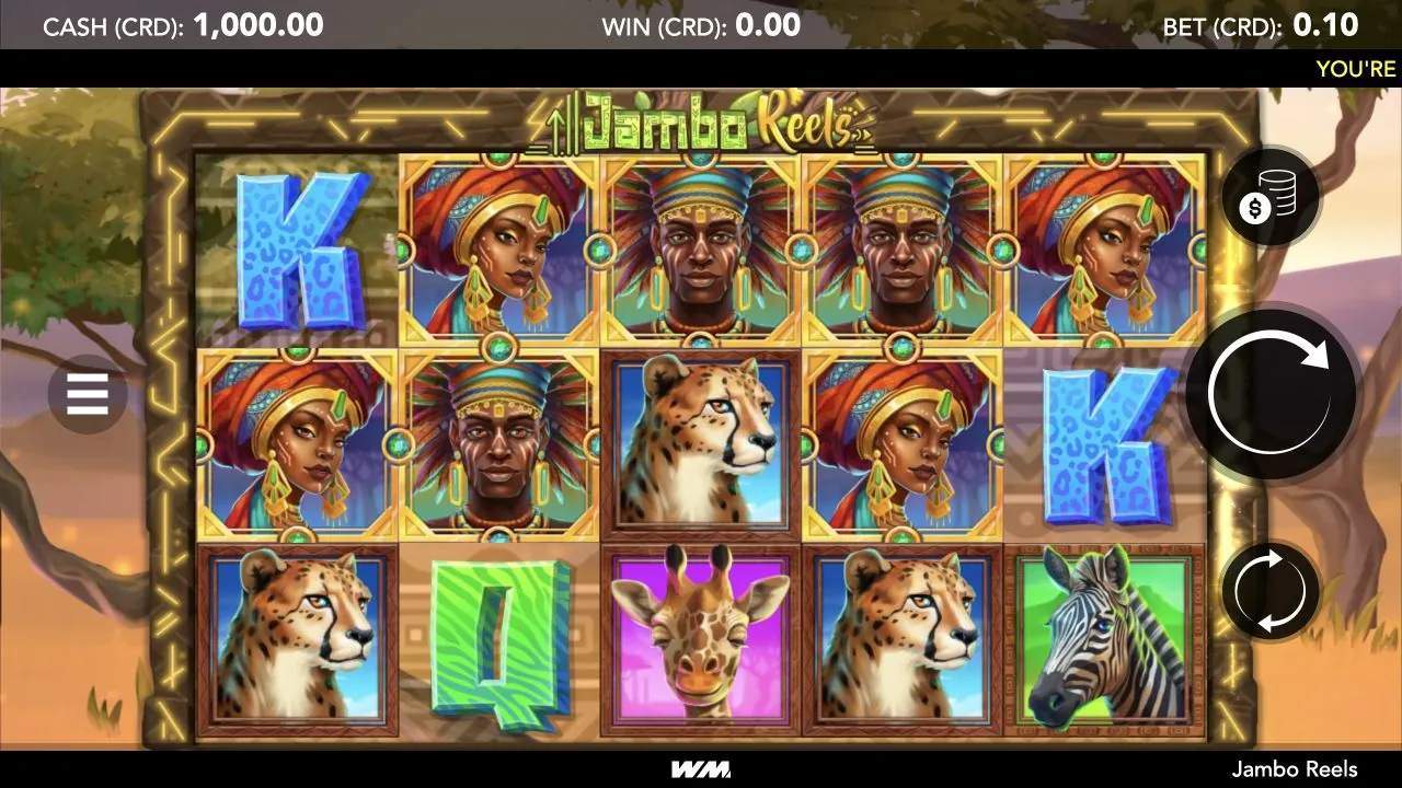 Jambo Reels genuine loaded gameplay screen with controls visible