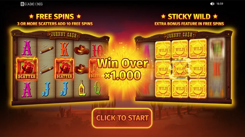 Johnny Cash slot gameplay — western themed reels with free spins feature