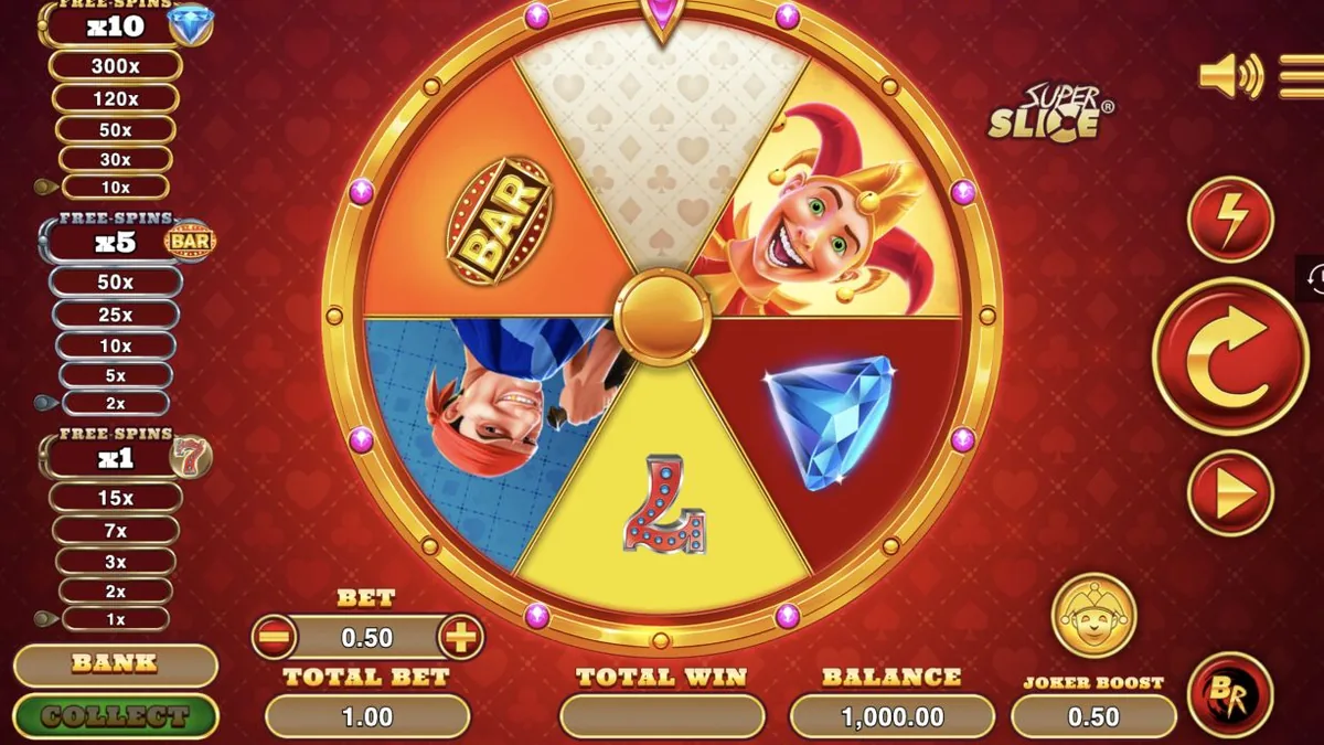 Joker and the Thief gameplay showing the SuperSlice wheel and controls