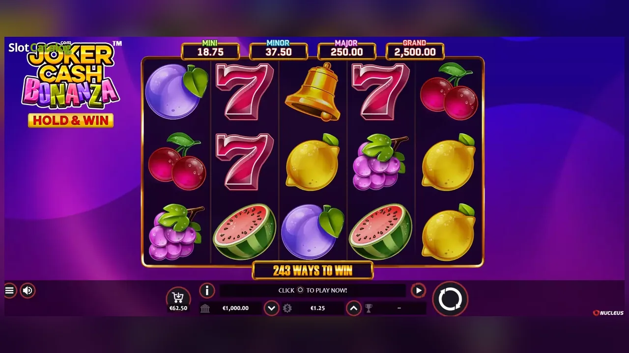 Joker Cash Bonanza: Hold & Win loaded gameplay interface with reels and controls
