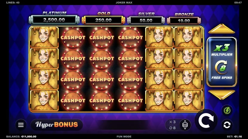 Joker Max gameplay screenshot showing the reels