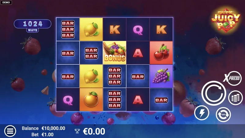 JuicyPop gameplay screenshot showing the reels