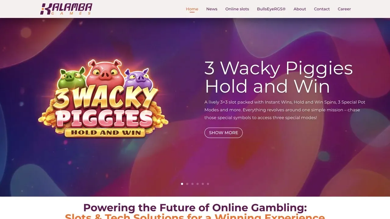 Kalamba Games official website showing its games and technology