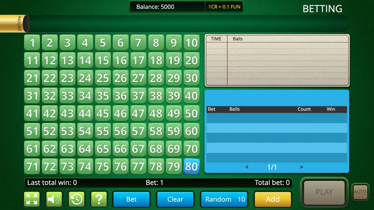 Keno Show Turbo loaded gameplay screen showing the game interface