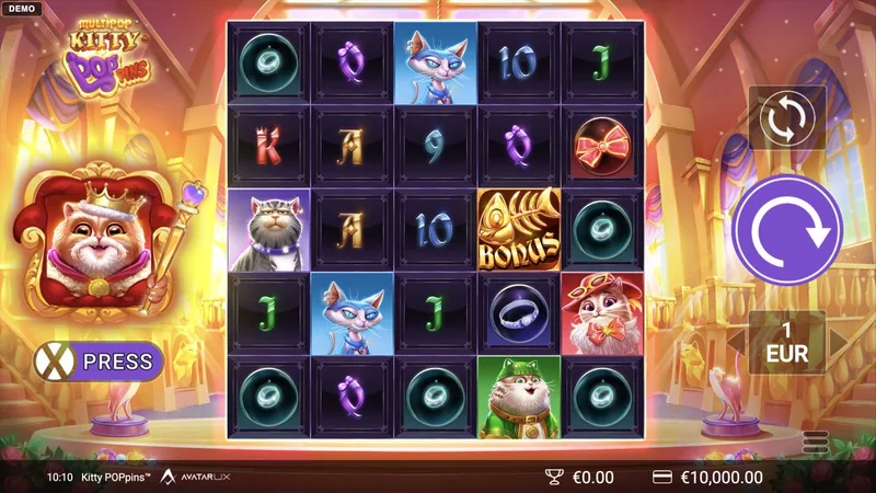 Kitty POPpins gameplay screenshot showing the reels