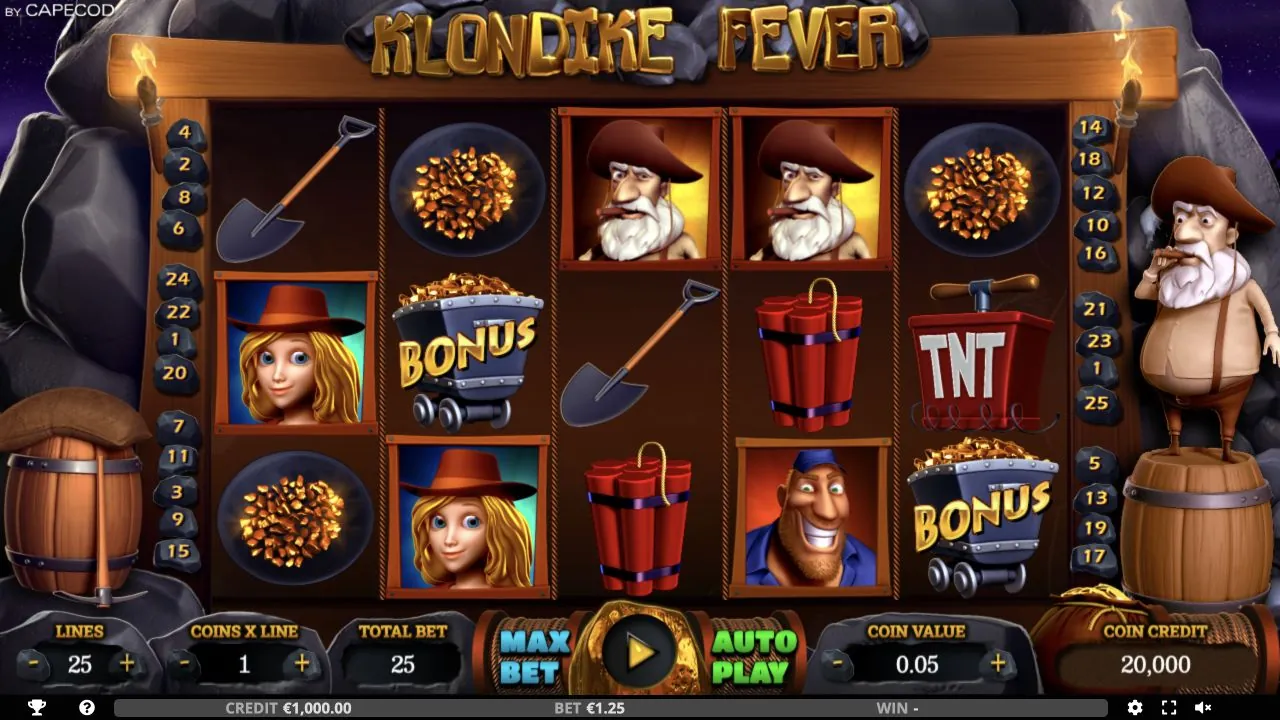 Klondike Fever loaded gameplay interface with reels and controls visible