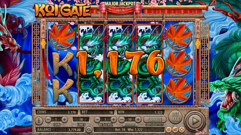Koi Gate slot gameplay — koi fish reels with dragon gate