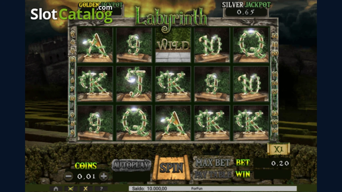 Labyrinth gameplay screenshot showing the reels and game interface