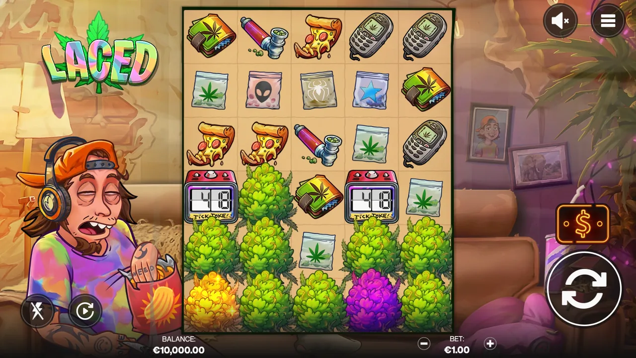Laced gameplay showing the reels and controls
