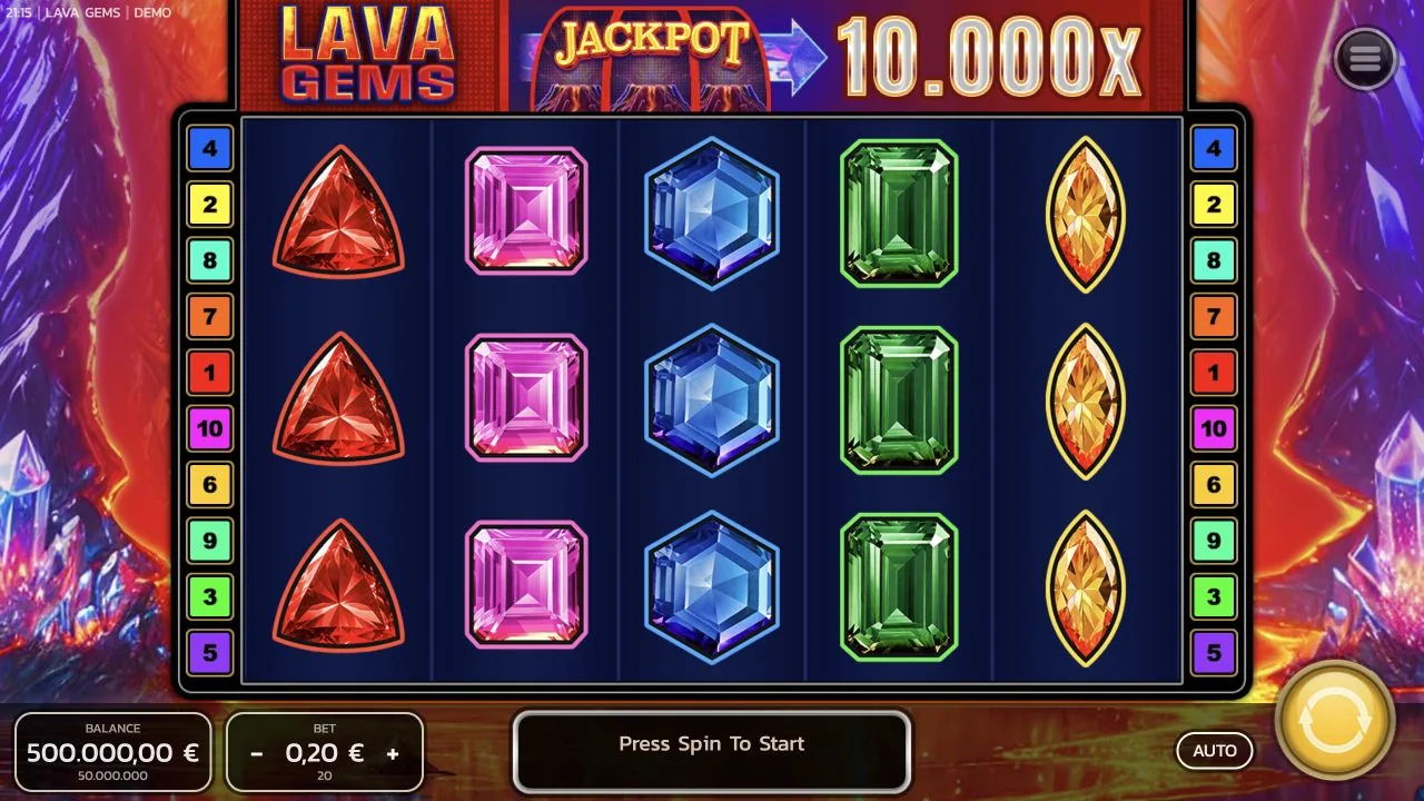 Lava Gems loaded gameplay interface with reels and controls visible