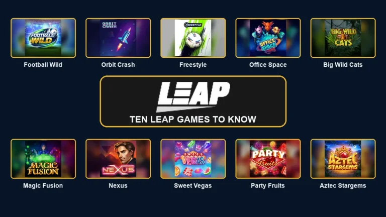 Leap Gaming logo surrounded by ten featured games