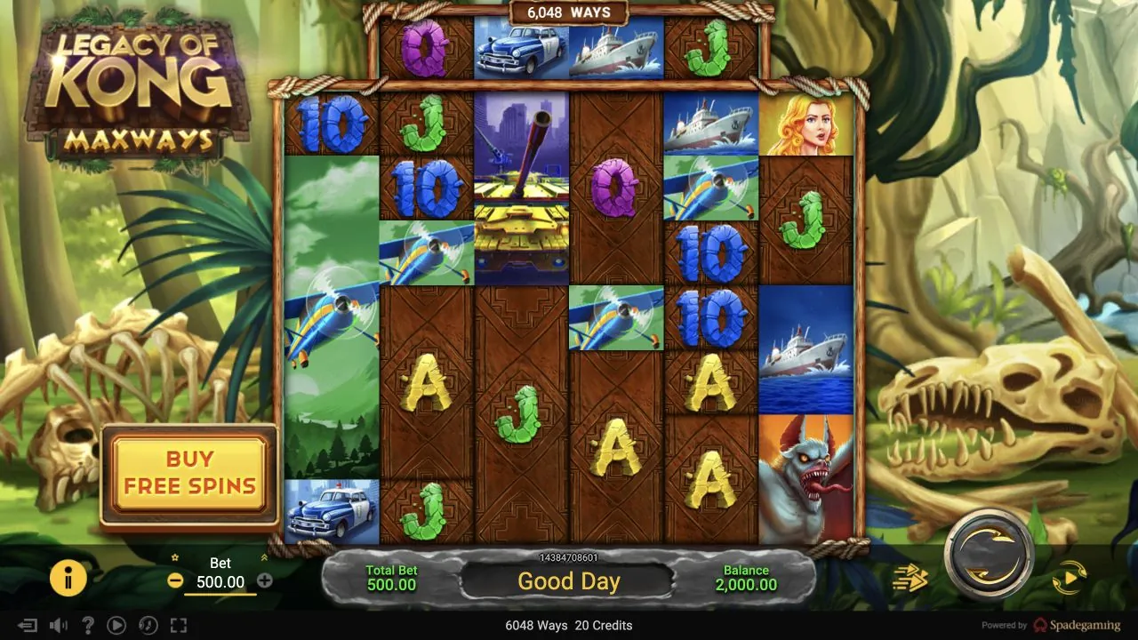 Legacy of Kong loaded gameplay interface with reels and controls visible