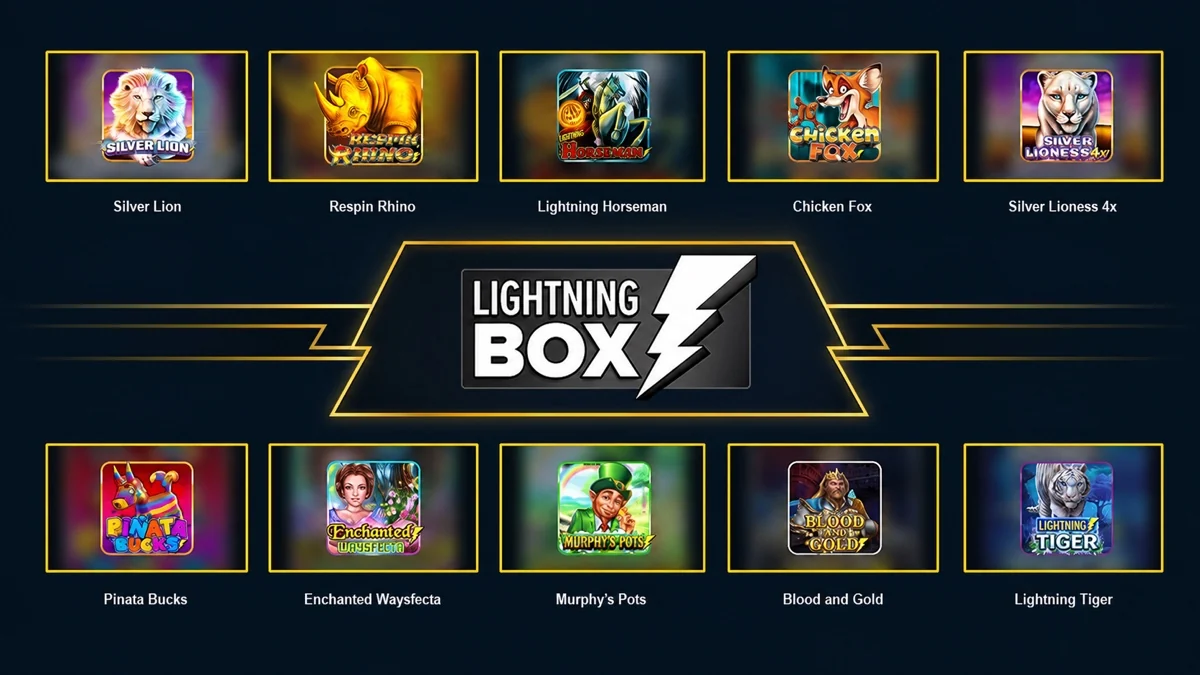 Lightning Box logo surrounded by ten featured games