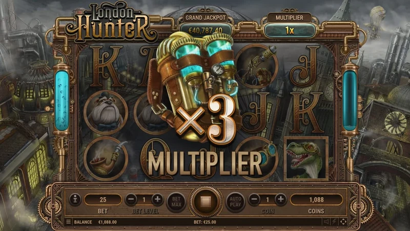 London Hunter slot gameplay — steampunk hunter with x3 multiplier