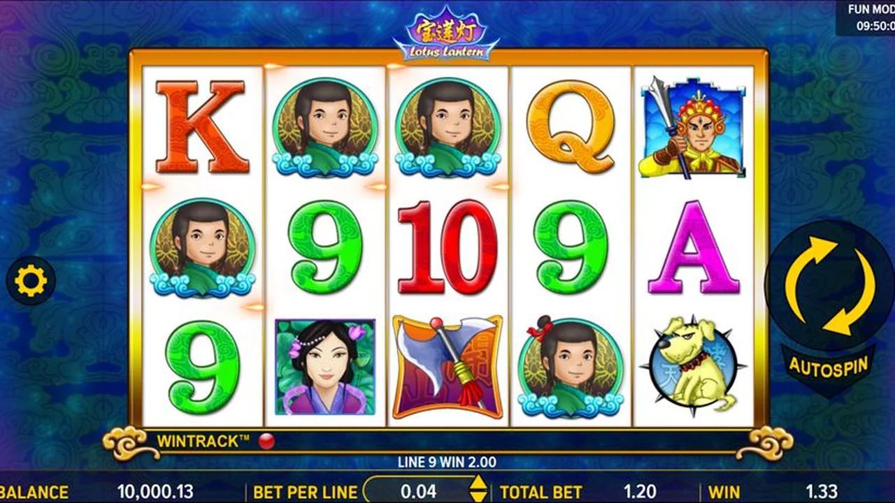 Lotus Lantern loaded gameplay screen with reels and controls