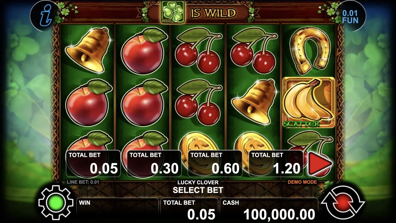 Lucky Clover gameplay screenshot showing the real reels and playing interface
