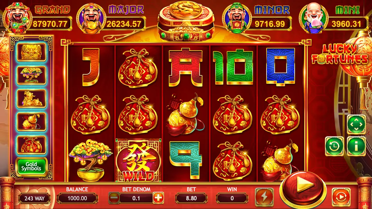 Lucky Fortunes loaded gameplay interface with reels and controls visible