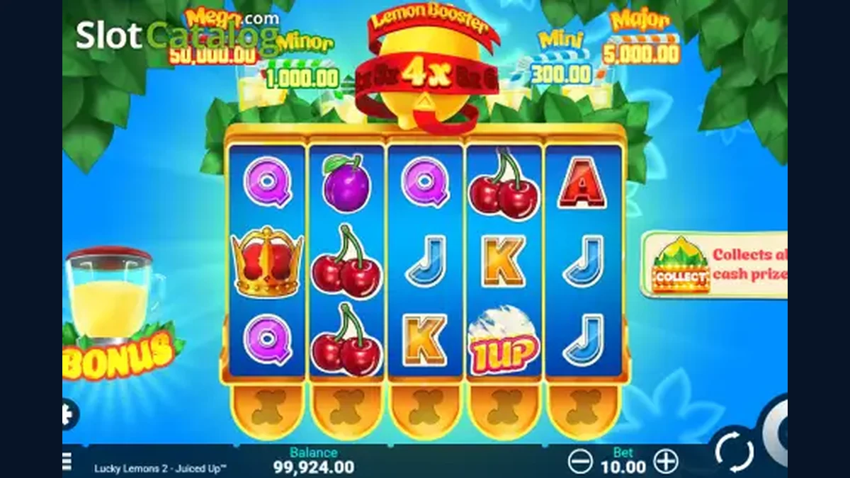 Lucky Lemons 2: Juiced Up gameplay screenshot showing the reels and game interface