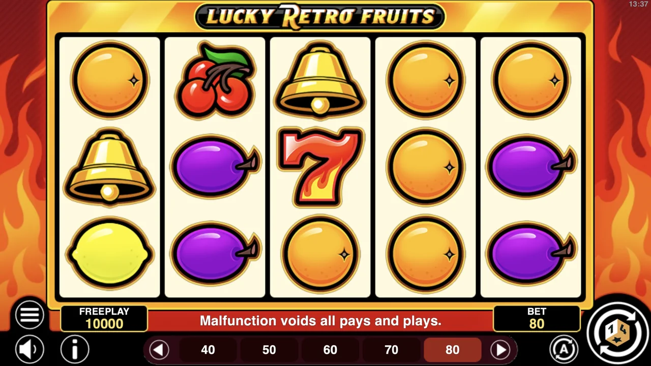 Lucky Retro Fruits gameplay showing reels and controls