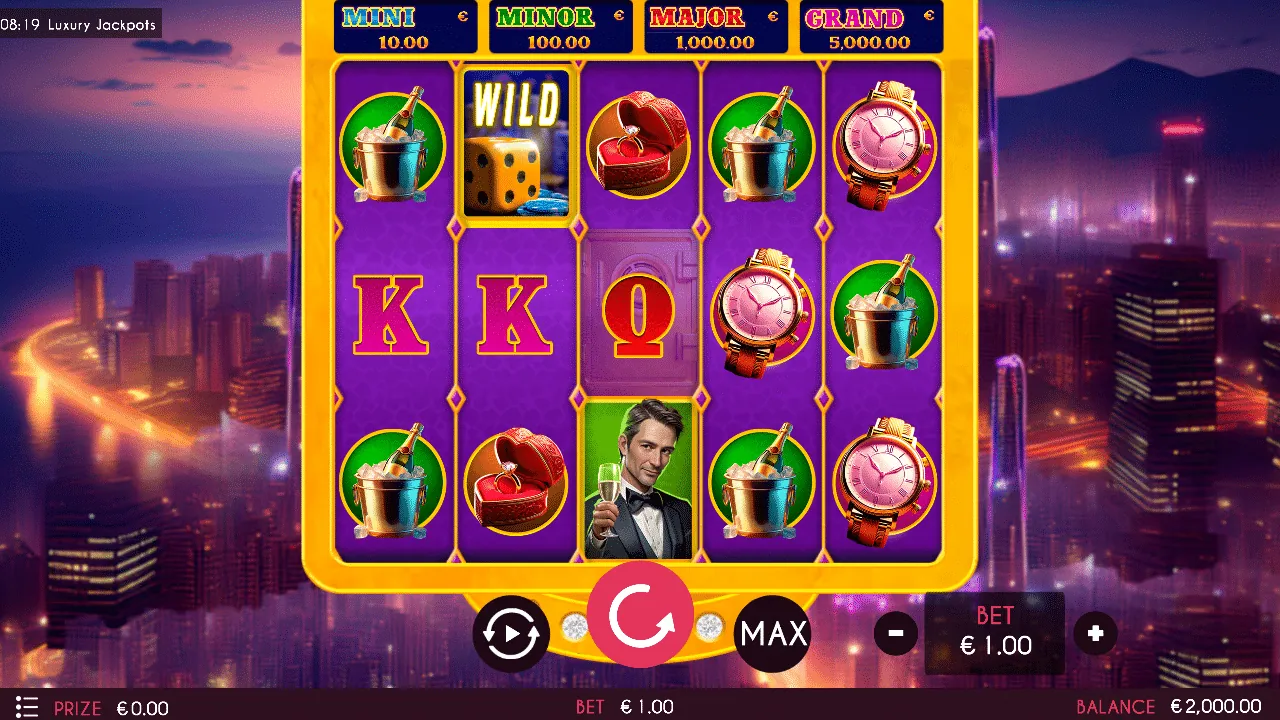 Luxury Jackpots loaded gameplay interface with playing area and controls visible