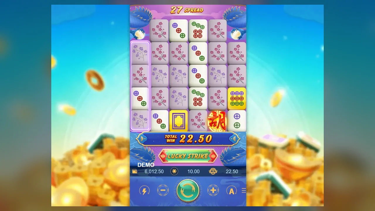 Mahjong Ways 3 gameplay screen with reels, symbols and controls visible