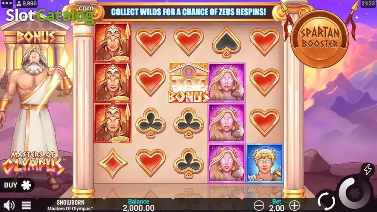 Masters of Olympus gameplay screenshot showing the reels and game interface