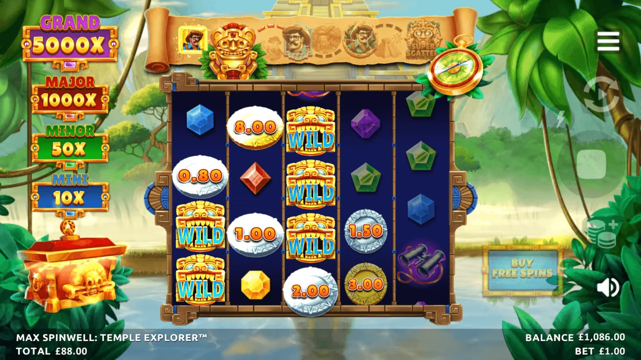 Max Spinwell: Temple Explorer gameplay screenshot showing the reels or playing interface