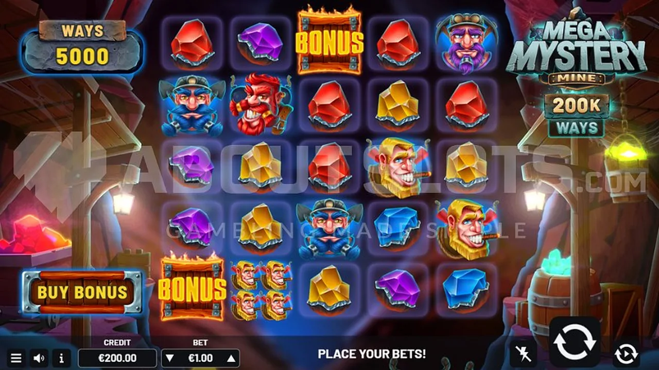 Mega Mystery Mine official loaded gameplay interface with active controls visible