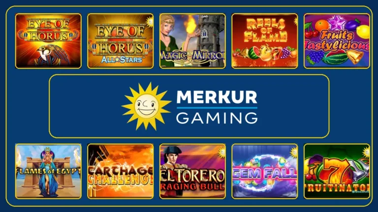 Ten Merkur games arranged around the official Merkur Gaming logo