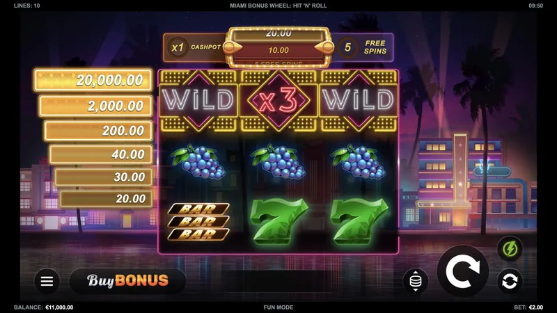 Miami Bonus Wheel Hit’n’Roll gameplay screenshot showing the reels