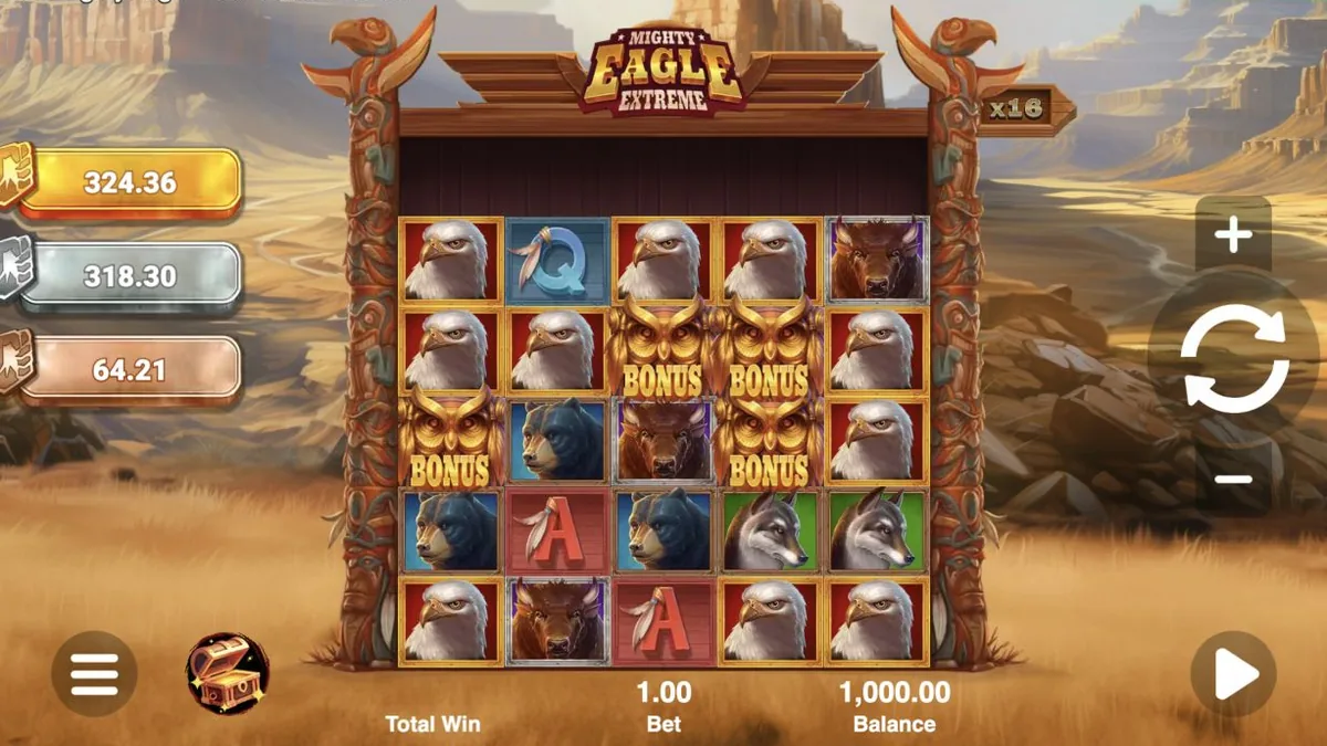 Mighty Eagle Extreme Smash Pots gameplay showing the reels and controls