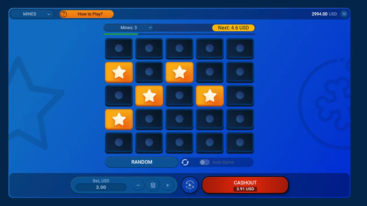 Mines gameplay showing the full interface