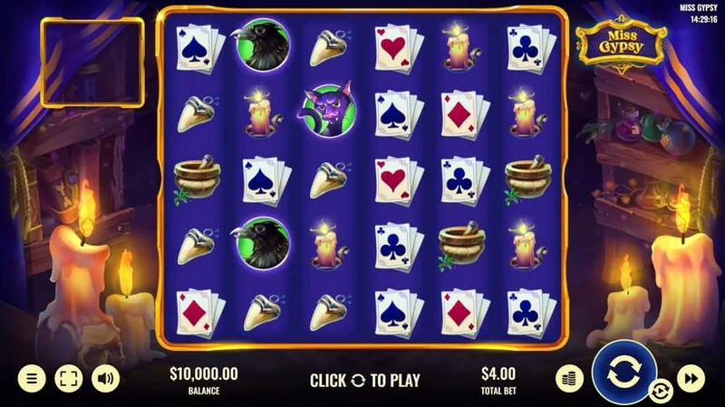 Miss Gypsy slot gameplay — fortune teller theme with random multipliers